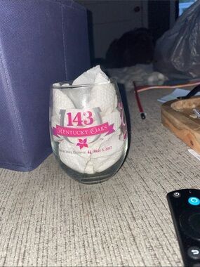 143 Kentucky Oaks at Churchill Downs Pink Stemless Wine Glass